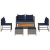 vidaXL Garden Sofa Set 6 pcs Grey and Navy Blue Poly Rattan