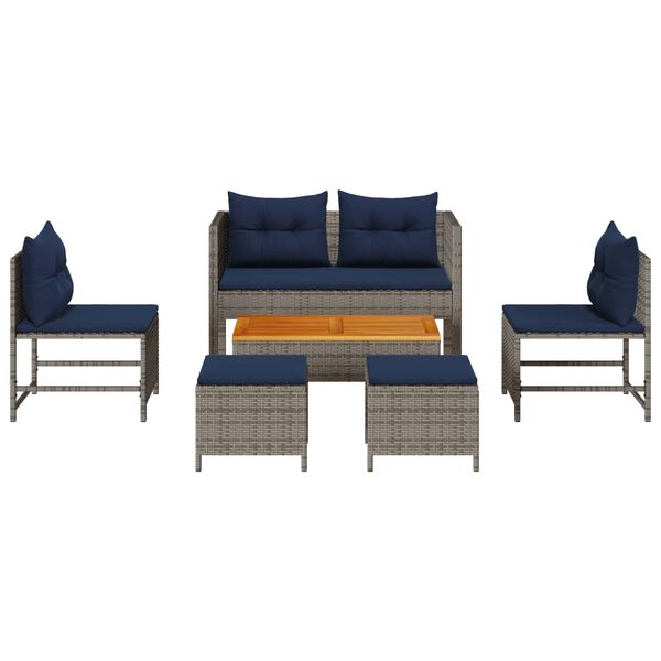 vidaXL Garden Sofa Set 6 pcs Grey and Navy Blue Poly Rattan
