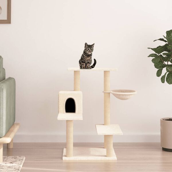 vidaXL Cat Tree Cream Engineered wood, plush, sisal Large Cat Tree