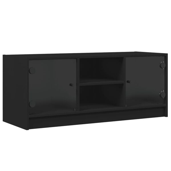 vidaXL TV Cabinet Black Engineered wood, glass 40.2 x 14.6 x 16.5 in