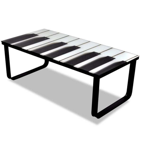 vidaXL Coffee Table Black and White Tempered Glass, Iron Small Modern