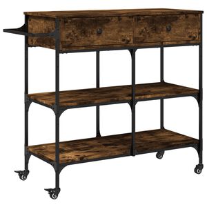 vidaXL Kitchen Trolley Smoked Oak 41.3"x16.5"x37.4" Engineered Wood