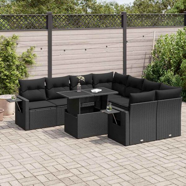 vidaXL Garden Sofa Set Black PE rattan Large Removable Covers