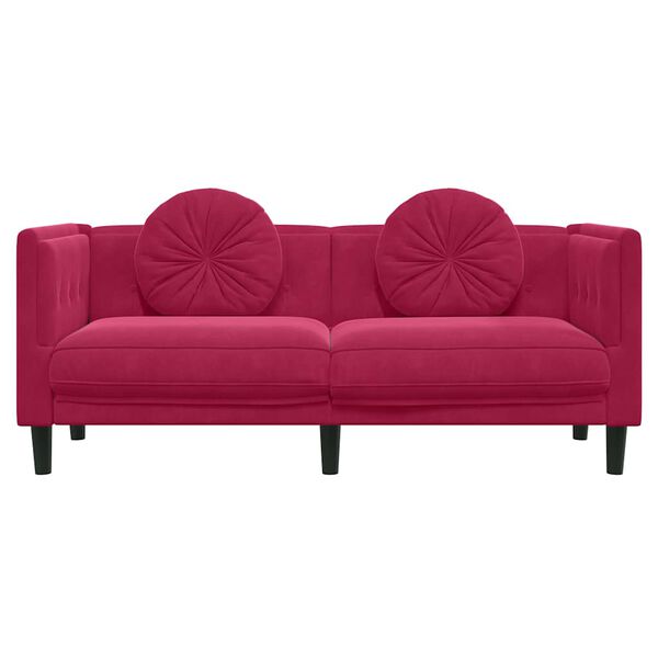 vidaXL Sofa Wine red Velvet (100% polyester), Plywood, Solid wood 2-Seater