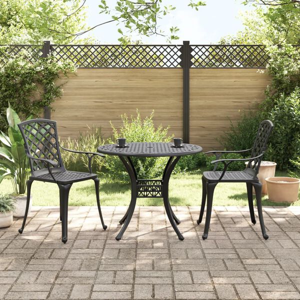 vidaXL 3 Piece Bistro Set Black Cast Aluminum