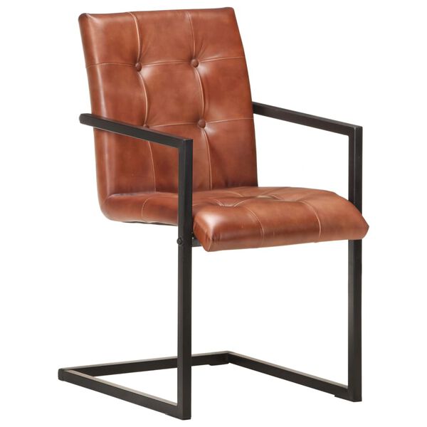 vidaXL Dining Chair Set of 6 Brown Genuine leather, powder-coated steel