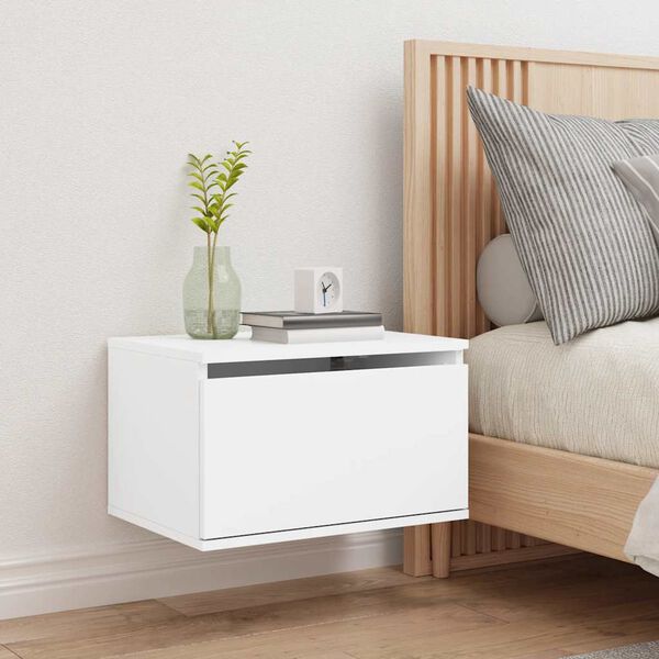 vidaXL Wall-mounted Bedside Cabinet White Engineered wood Bedside Cabinet