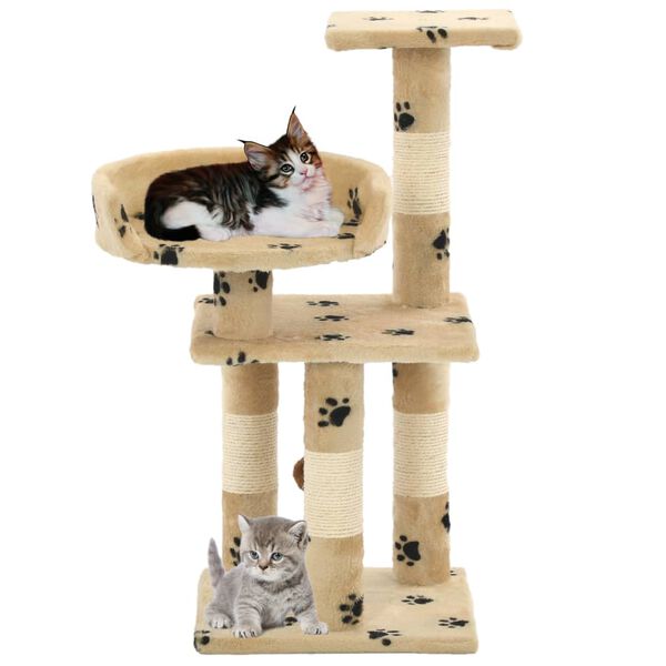vidaXL Cat Tree Beige with paw prints Particle board, soft plush, sisal rope