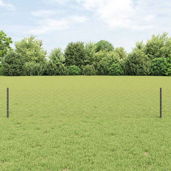 vidaXL Fence with Post Grey 1.31 x 164.04 ft Steel and PVC
