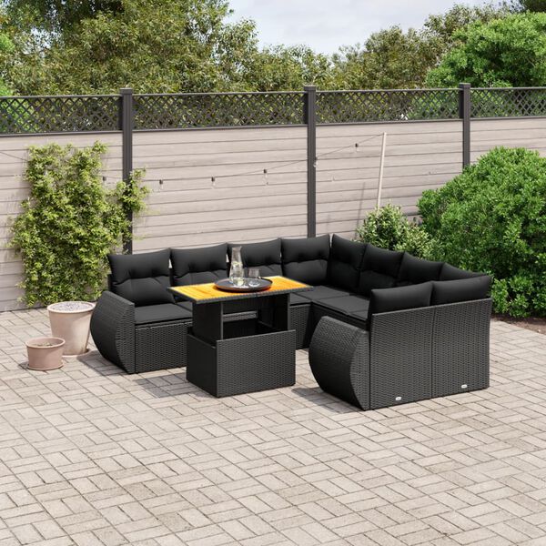 vidaXL Garden Sofa Set Black PE rattan Large Adjustable Armrests