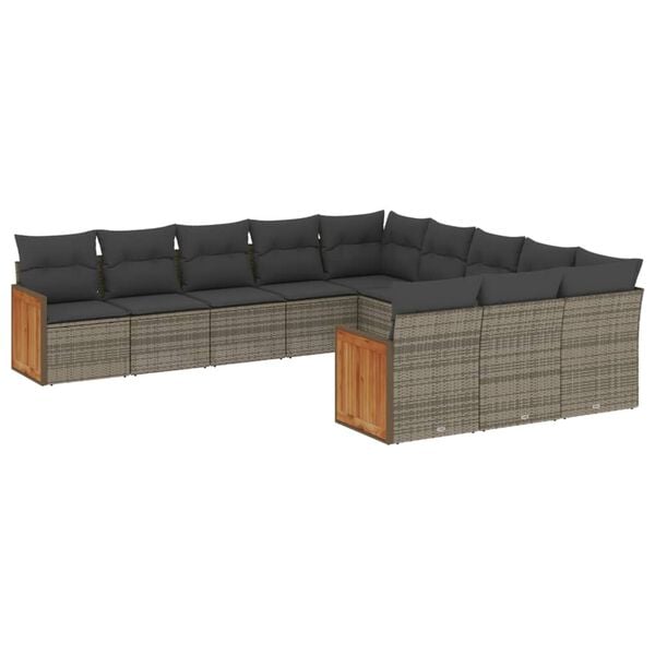 vidaXL Garden Sofa Set Grey PE Rattan, Steel, Acacia Wood Large
