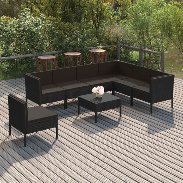 vidaXL Garden Lounge Set Black PE rattan, Powder-coated steel, Polyester