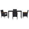 vidaXL Garden Dining Set with Cushion 5 pcs Black Poly Rattan