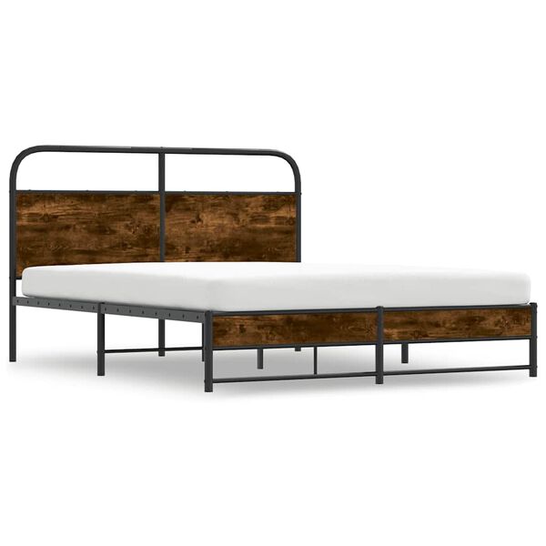 vidaXL Bed Frame Smoked Oak Steel, Engineered Wood Full Durable