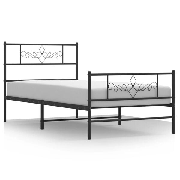 vidaXL Bed Frame Black Steel 31.5x79 in Bed Frame Rectangular Modern