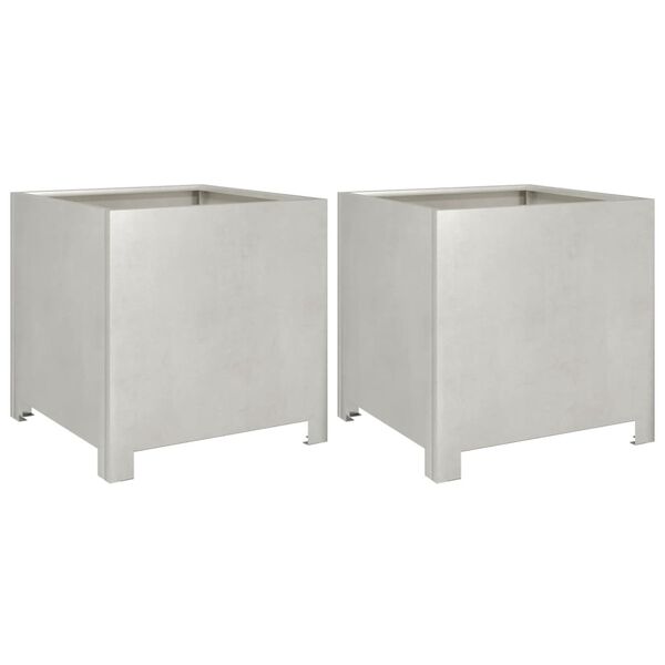 vidaXL Garden Planter Set of 2 Silver Stainless Steel 15.7x15.7x15.7 in