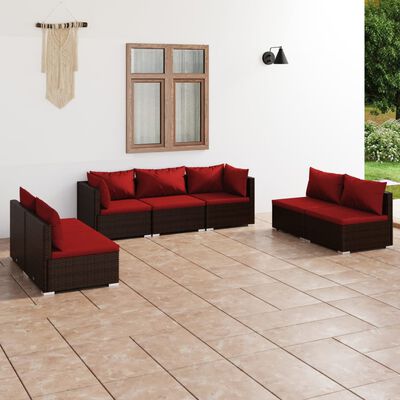 vidaXL 7 Piece Patio Lounge Set with Cushions Poly Rattan Brown