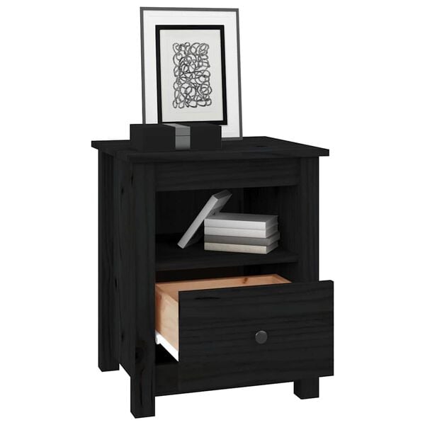 vidaXL Bedside Cabinet Set of 2 Black Solid Pine Wood Medium Storage