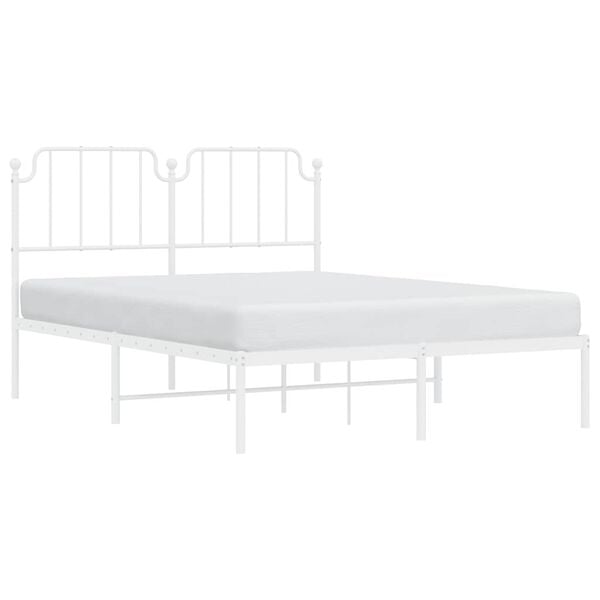 vidaXL Bed Frame White Powder-Coated Steel King Bed Frame Rectangular