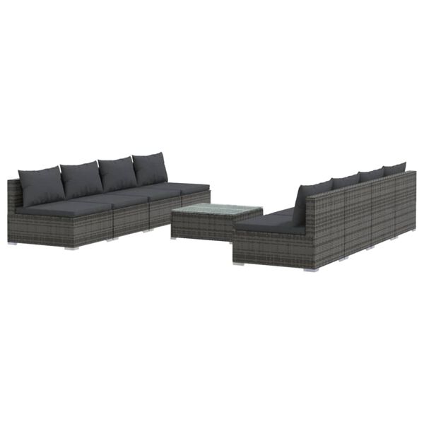 vidaXL Garden Lounge Set Grey PE rattan, powder-coated steel, plastic, glass