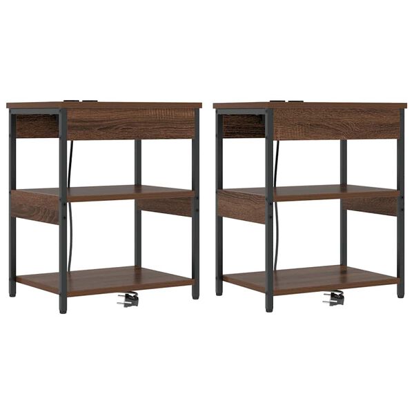 vidaXL Bedside Cabinet 2 pcs Brown Oak 16.14 x 12.20 x 20.08 in