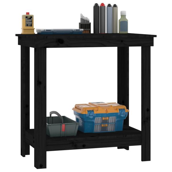 vidaXL Work Bench Black 31.5x19.7x31.5" Solid Wood Pine