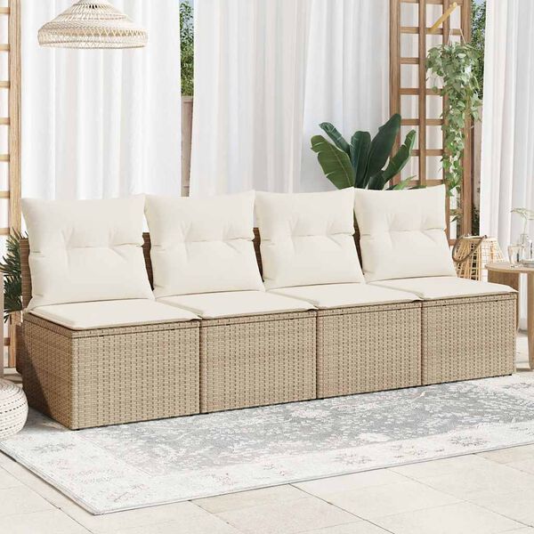 vidaXL Garden Sofa Beige PE Rattan Four-seater Adjustable Feet