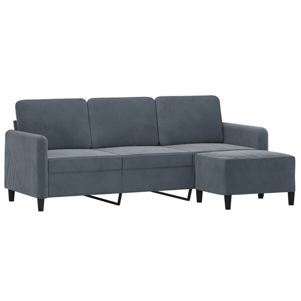 vidaXL 3-seater Sofa With Footstool Dark Gray Velvet 3-Seater