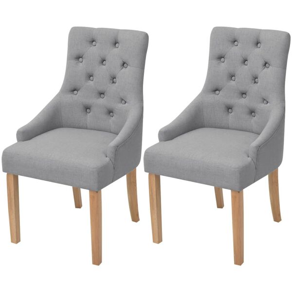 vidaXL Dining Chair Set of 2 Light Grey Polyester upholstery, Oak legs