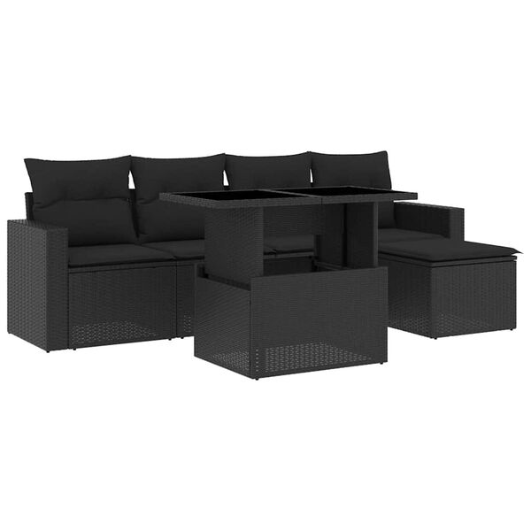 vidaXL Garden Sofa Set Black PE Rattan, Powder-Coated Steel, Tempered Glass