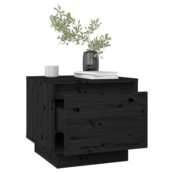 vidaXL Bedside Cabinet Set of 2 Black Solid Pine Wood Small