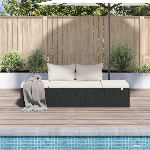 vidaXL Lounge Bed Black PE Rattan 76.8 x 23.6 in Multi-Position Backrest