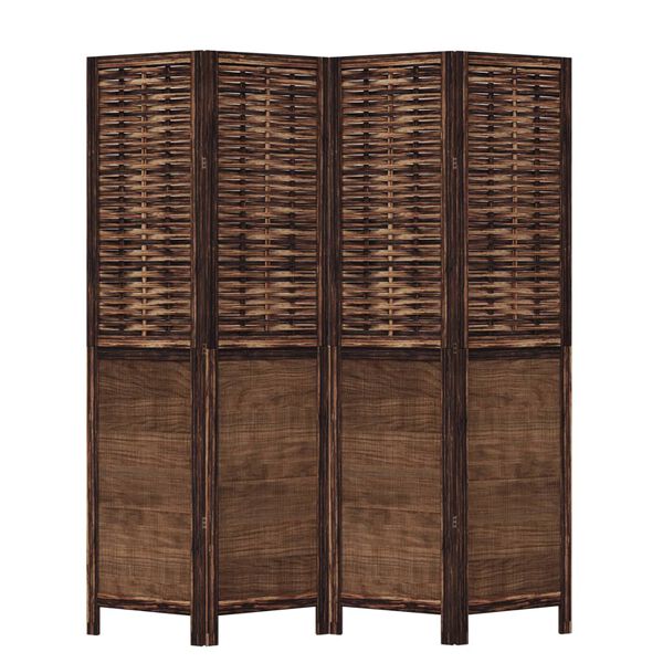 vidaXL Room Divider 4 Panels Dark Brown Solid Wood Paulownia
