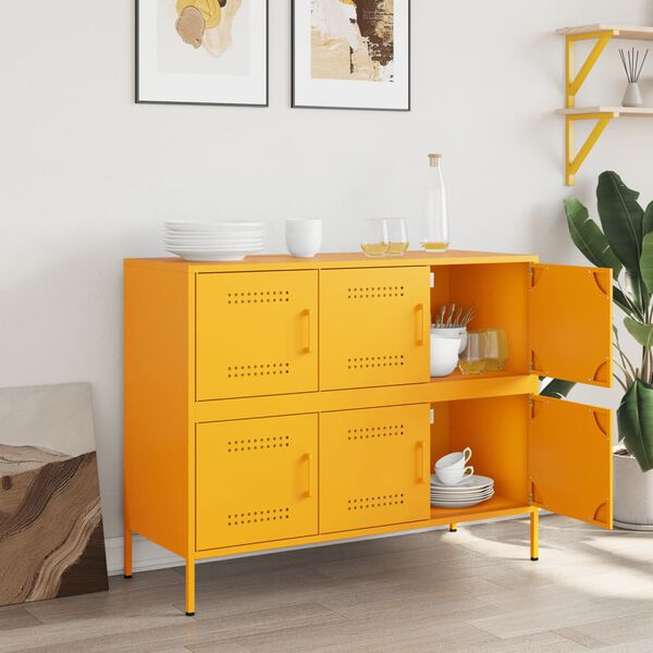 vidaXL Sideboard Mustard Yellow Cold-Rolled Steel Medium Adjustable Feet