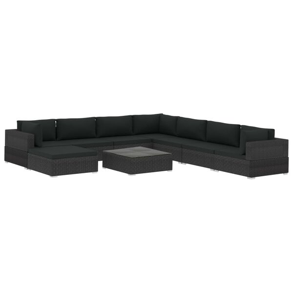 vidaXL Garden Lounge Set Black PE Rattan Large Modular Garden Seating