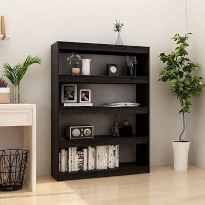 vidaXL Book Cabinet/Room Divider Black 39.4"x11.8"x53.3" Solid Wood Pine