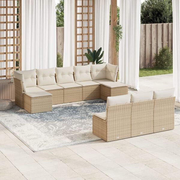 vidaXL Garden Sofa Set Beige PE rattan, powder-coated steel, 100% polyester