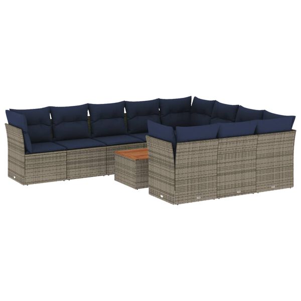 vidaXL 11 Piece Patio Sofa Set with Cushions Gray Poly Rattan