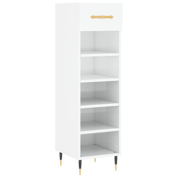 vidaXL Shoe Cabinet High gloss white Engineered wood, iron, aluminum alloy