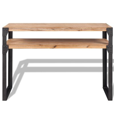 Two-tier desk with compact design and open spaces, industrial legs.