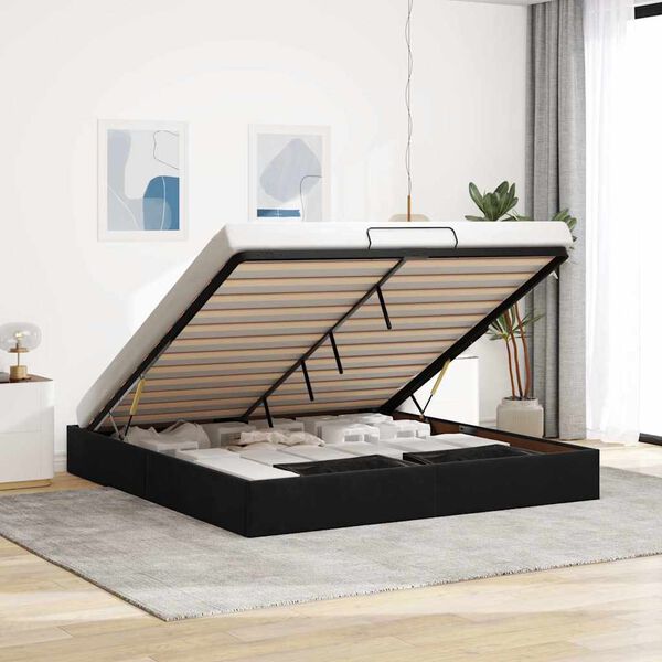 vidaXL Ottoman Bed Frame Black Velvet, Metal, Plywood, Engineered Wood