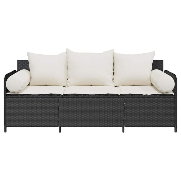vidaXL Garden Sofa Black PE Rattan, Powder-Coated Steel 3-Seater