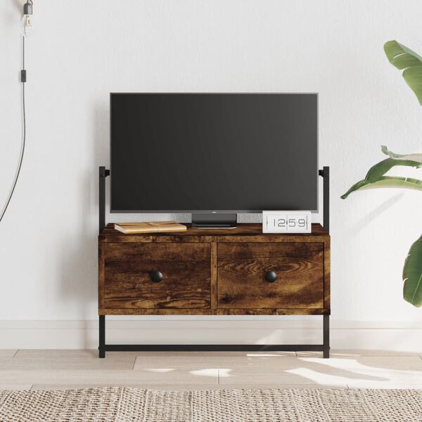 vidaXL TV Cabinet Smoked Oak Engineered Wood, Metal Wall Mounting