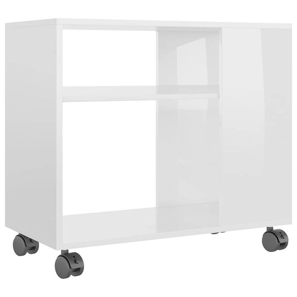 vidaXL Side Table High gloss white Chipboard 27.6x13.8x21.7 in Rollable
