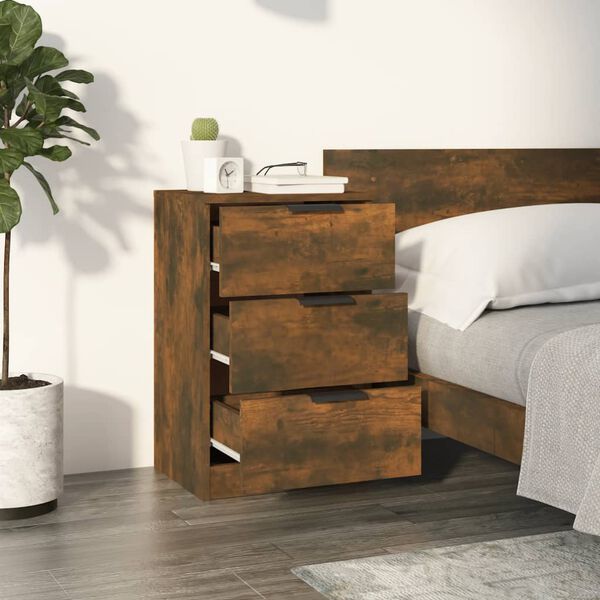 vidaXL Bedside Cabinet Smoked Oak Engineered Wood Medium Bedside Cabinet