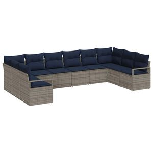 vidaXL Sofa Set with Cushion 10 pcs Grey Poly Rattan