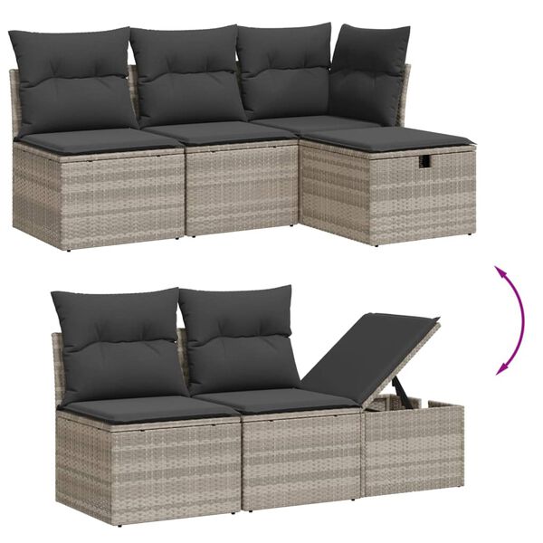 vidaXL Garden Sofa Set Light Gray Poly Rattan, Steel Large Modular