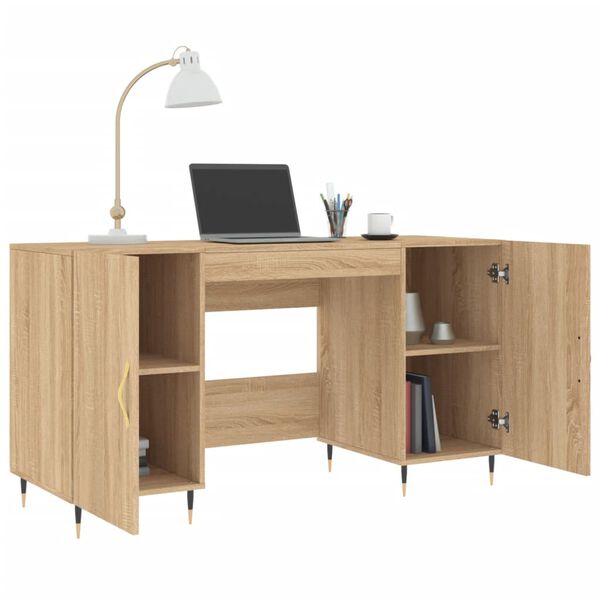 vidaXL Desk Sonoma Oak Engineered Wood, Iron, Aluminum Alloy Large Desk