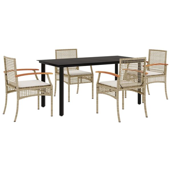vidaXL Garden Dining Set Black table, Beige chairs, Cream white cushions
