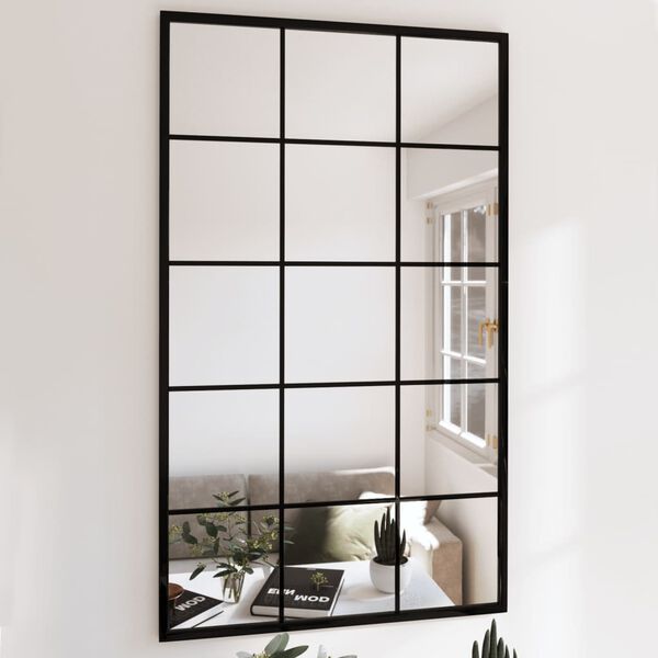 vidaXL Wall Mirror Black Metal, Glass Medium Wall mounting Wall Mirror